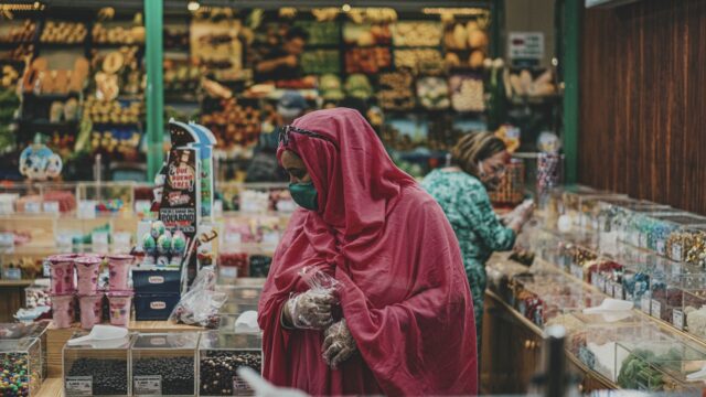 woman, face mask, market