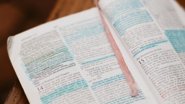 Bible scripture with book mark