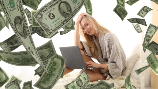 woman, laptop, money