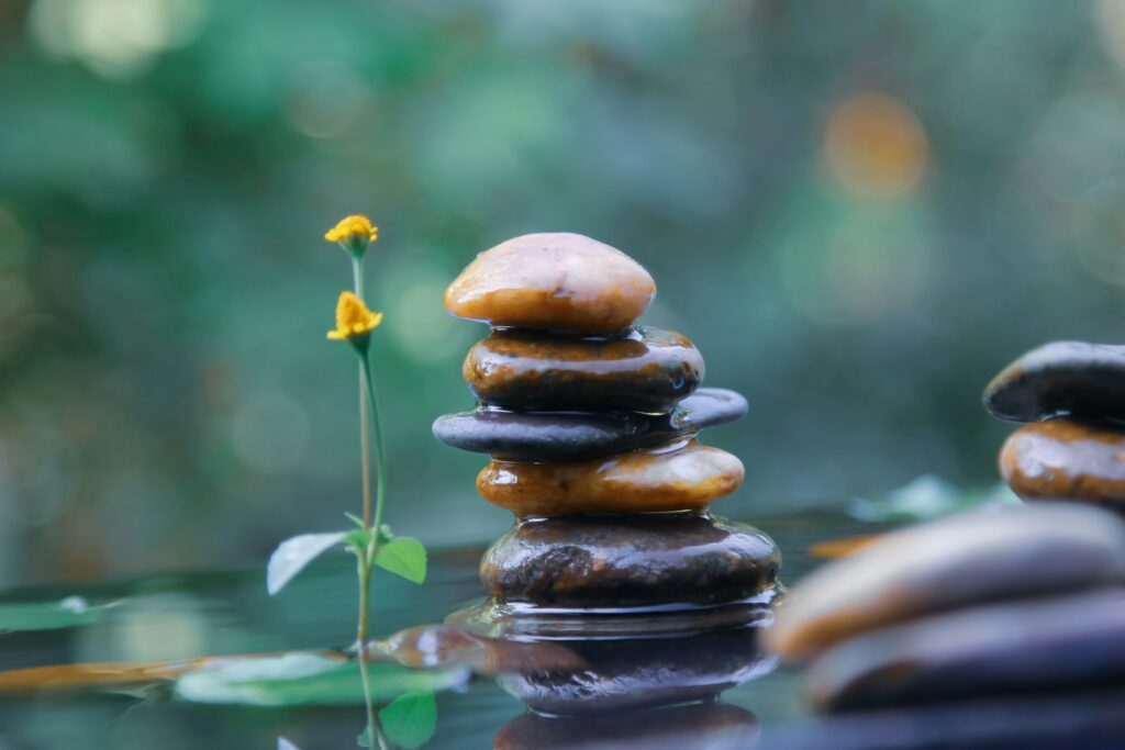 A stack of rocks sitting on top of a table